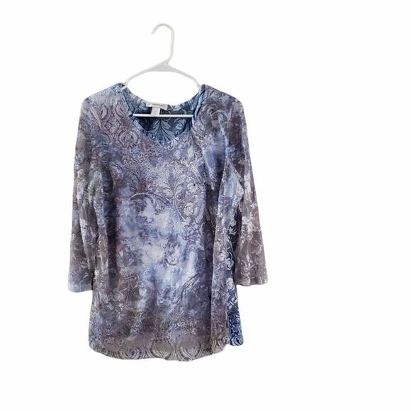 Christopher & Banks Woman's Lace Top Embellished Metallic - Picture 2 of 13